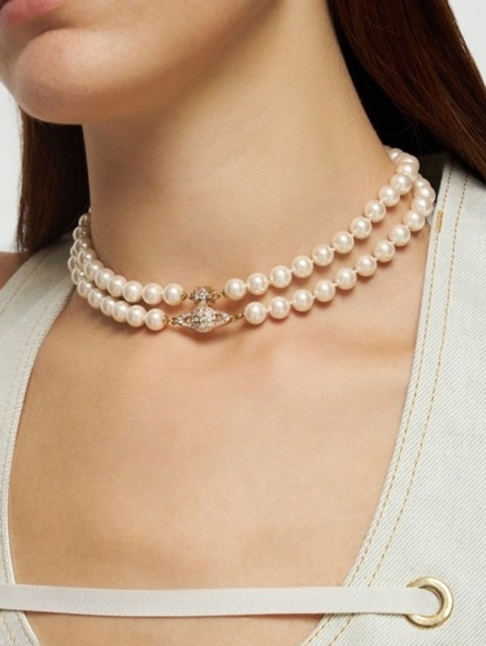 Authentic Never Worn Vivienne Westwood Pearl Double-Strand Choker Necklace